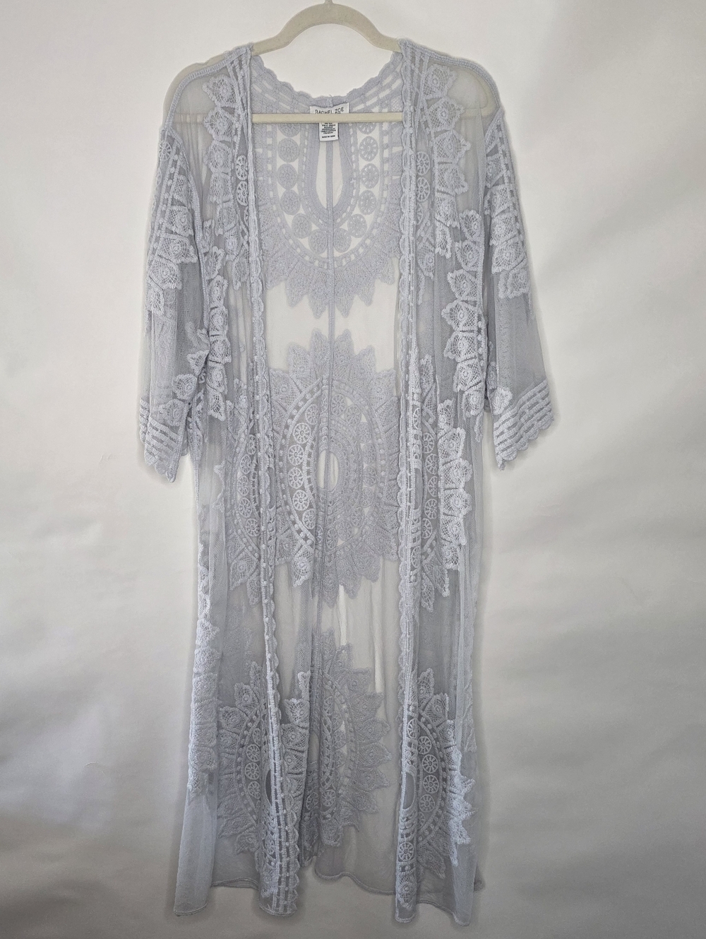 Rachel Zoe Crochet Lace Kimono Sheer Open‎ Front Long Festival NEW Boho Artsy
